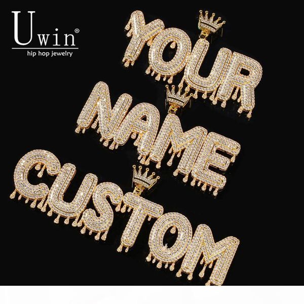 

name necklace men customize drip bubble intial letter pendant silver rose gold commission gift jewelry cuban rope chain 2 letters