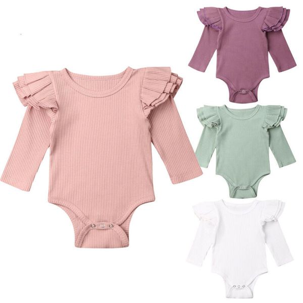 

0-24m newborn baby girl bodysuits long sleeve ruffle solid bodysuit jumpsuit playsuit autumn clothes outfit, Blue