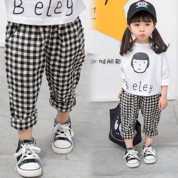 

2019 children's cotton plaid korean casual panty panty style children's pants baby's casual pants, Blue