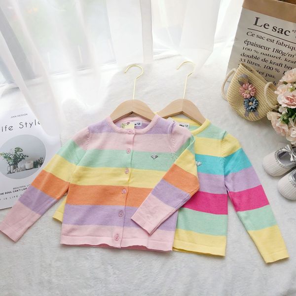 

z0i4v children's knitted 2020 girls korean rainbow striped thin children's knitted cardigan 2020 girls korean rainbow striped baby, Blue