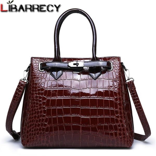 

luxury metal lock handbags women bag design crocodile pattern patent leather shoulder bag female travel messenger and purses