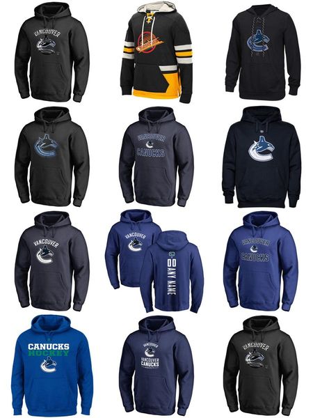 

custom mens womens kids vancouver canucks embroidery logos black blue ice hockey hoodies with any name&any no, Black;red