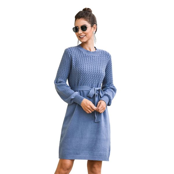 

women's knit dress 2020 autumn winter loose christmas long sleeve twisted lantern sleeve sweater dress, Black;gray