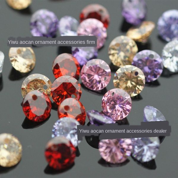 

single hole double hole round pendant zircon colored bare stone jewelry earrings earrings jewelry pendant, Silver