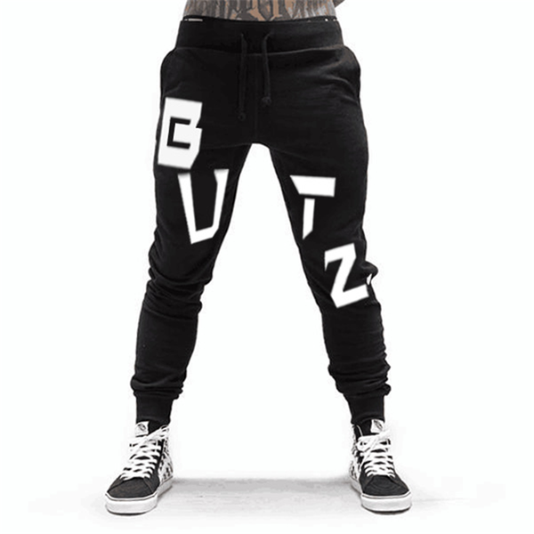 

men sport trousers jogging training workout track pants cotton pockets athletic sweatpants basketball gym running trackpants, Black;blue