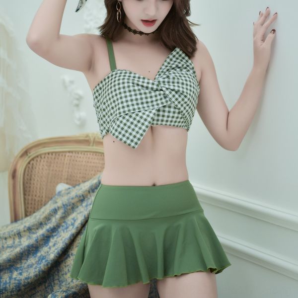 

2019 new korean style conservative split women's plaid bikini sling swimsuit bikini low-cut suspender spring swimsuit, White;black