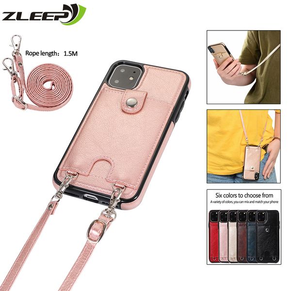

pu leather case for iphone 11 pro x xs max xr se 2020 6 6s 7 8 plus lanyard pouch 7plus 8plus etui card slot phone cover