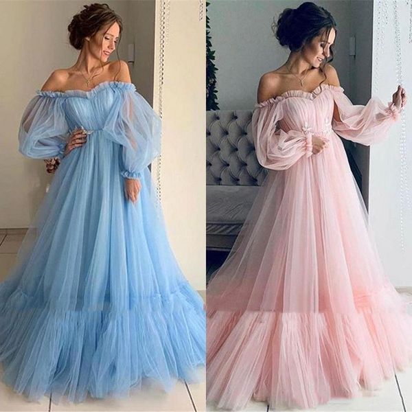 

2020 a-line off shoulder wedding dresses bohemian simple tulle skirt maternity bridal gown plus size, White