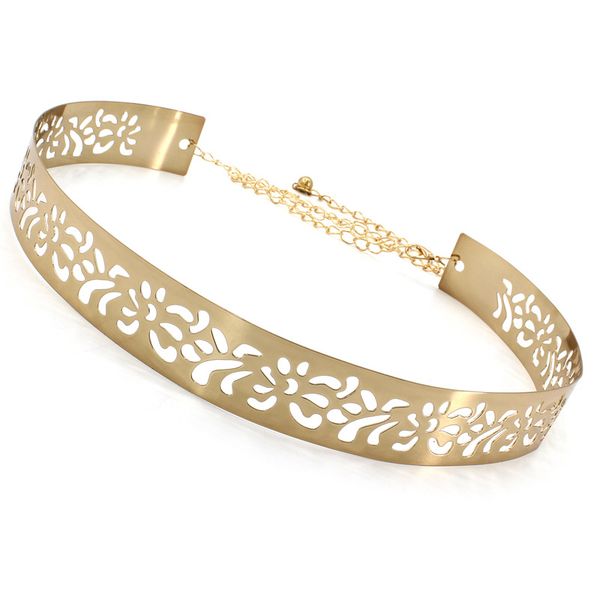 

hollow carving ladies golden belt fashion wide metal accessories shining simple waistbands ceremony party gift delicate belts, Black;brown