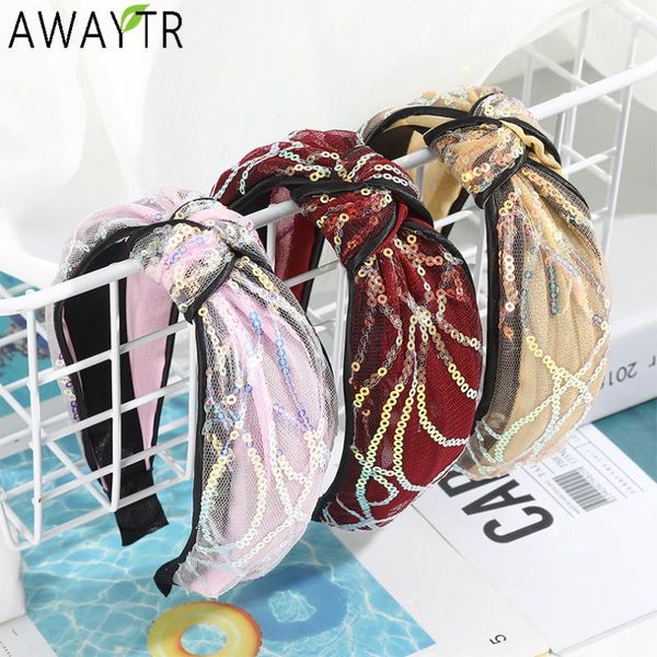 

awaytr sequin knotted headband bowknot wide bow hairbands cross women hair hoop tie side hair accessories head bands headdress
