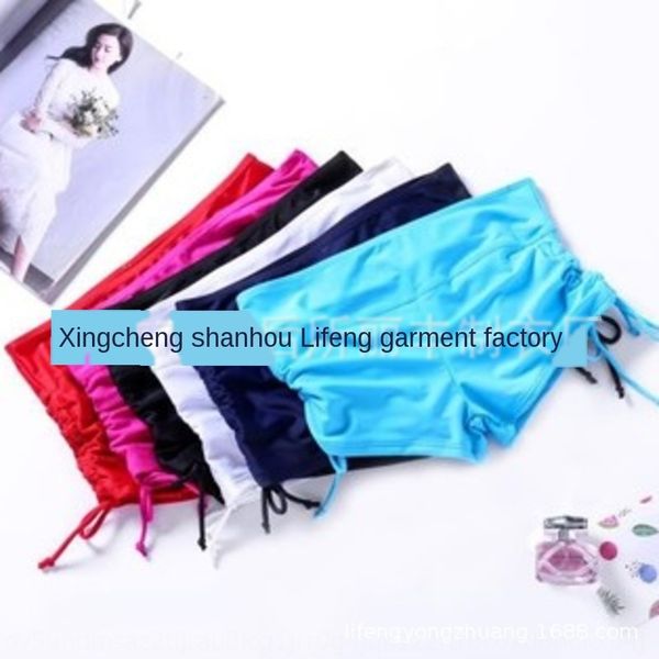 

qilang swimming trunks pants shorts pants women's yoga base anti-exposure boxer drawstring sports boxer shorts, Black;red