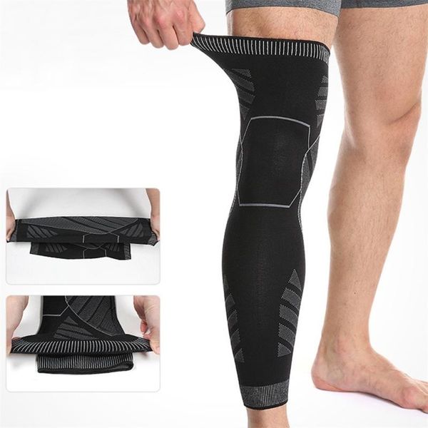 

elbow & knee pads 1pc sports kneepad men elastic support fitness gear long leg exercise gaiters knitted pressure brace protector, Black;gray