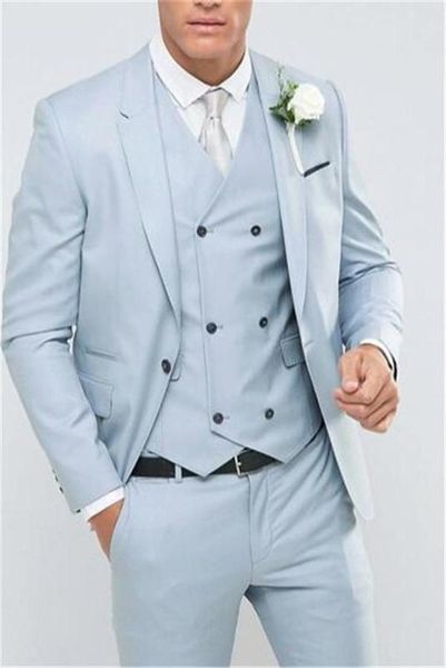 

sky blue notch lapel men suits groom tuxedos wedding suits for men 3 pieces (jacket+pants+vest+bowties) groomsman custom, White;black