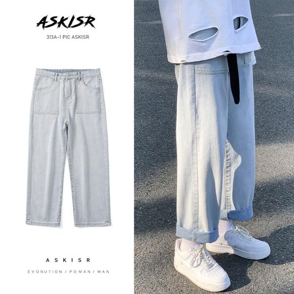 

2020 мужская мода багги homme повседневные брюки карго карман wash джинсы biker denim харен брюки синие цвета шаровары s-2xl, Blue