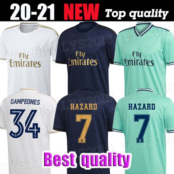 

2019 real madrid home soccer jersey 2020 real madrid away blue soccer shirt 19 20 hazard modric asensio isco kroos football uniform, Black;yellow
