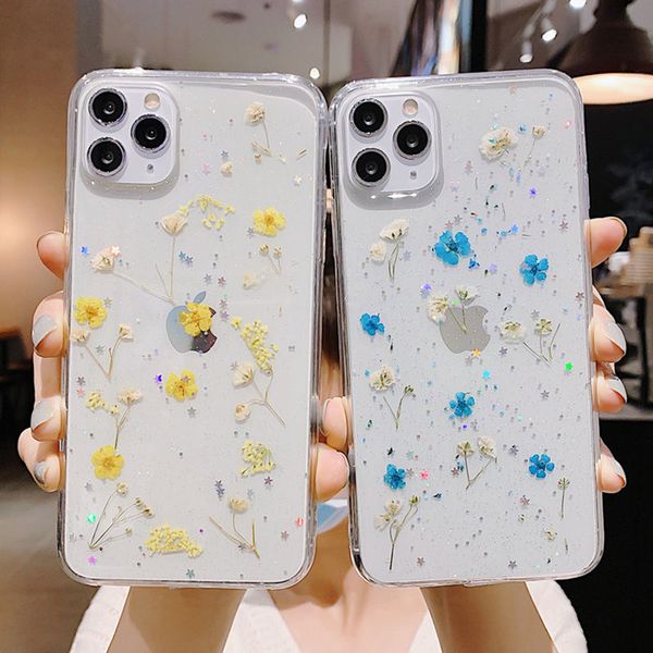 

real dry flower glitter clear case для iphone 11 pro max xr xs max 8 7 6 6s plus прозрачный эпоксидный bling star case мягкая обложка