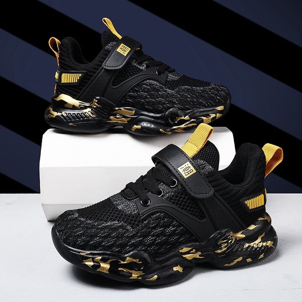

male and middle-aged children's children's shoes sports 2020 camouflage running student shoes burst, Black
