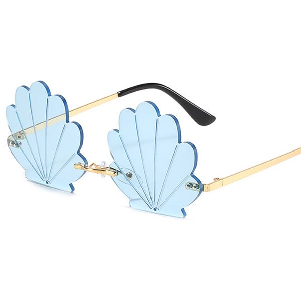 

2020 fashion rimless shell sunglasses women men design retro metal personality flower sun glasses for female uv400, White;black
