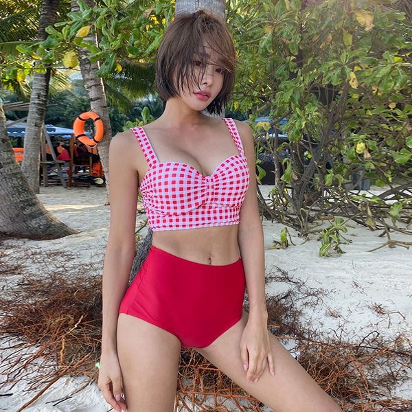 

korean new spring bikini swim bikini swimming 2020 swimsuit women's conservative high waist spring swimming suit, Black