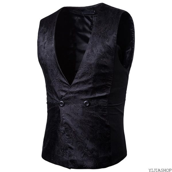 

new men's suit vest sleeveless men's vest slim business wedding classic social suit jacket, Black;white