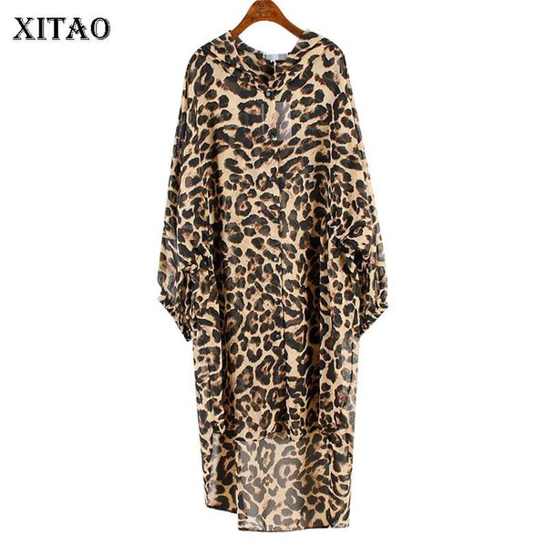 

xitao leopard chiffon blouse women o neck button long irregular cardigans 2020 batwing sleeve long pullover street zp1226, White