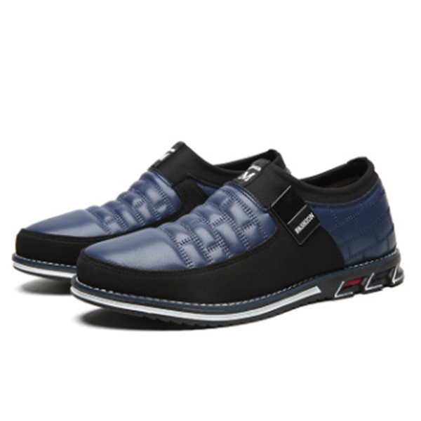 

men genuine leather shoes elastic band fashion design solid tenacity comfortable men's shoes big sizes eu38-48, Black