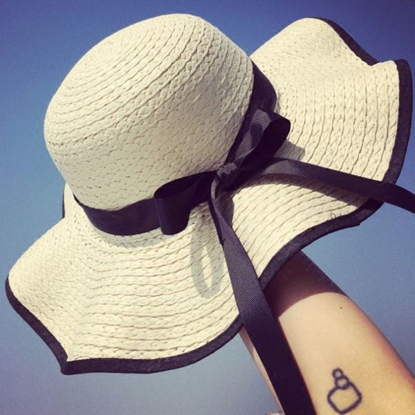 

korean new women's bow beach wave straw butterfly straw hat outdoor mountaineering big eaves sun hat women, Blue;gray