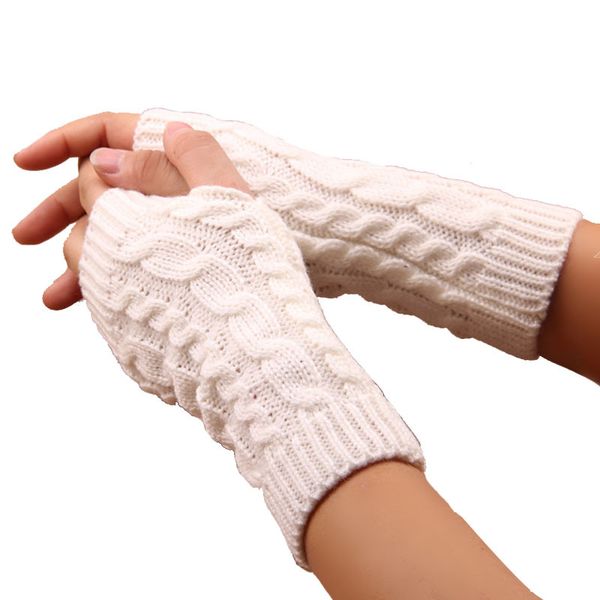 

women gloves fingerless knitted gloves twist crochet warm mittens white black autumn winter for women student girls, Blue;gray