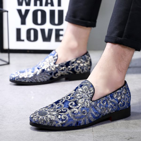 

fashion loafers embroidery men's shoes soft slip on peas shoes breathable comfortable men's leather casual plus size 38-48, Black