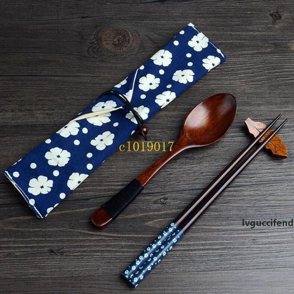 

200set/lot japanese natural wooden tableware with cloth packing kit restaurant dining room dinnerware set christmas gift