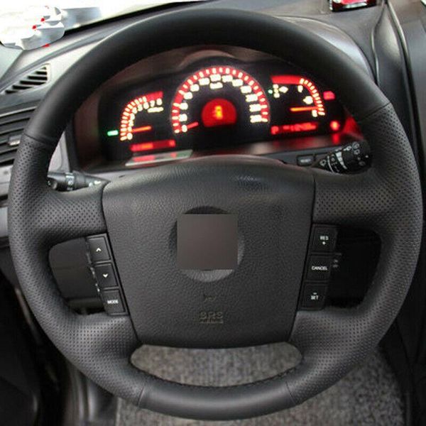 

black leather diy hand-stitched car steering wheel cover for kia borrego 2008-15