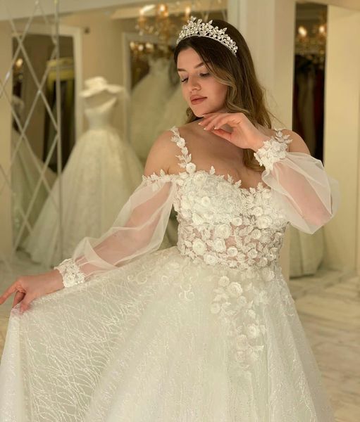 Casamento ombro vestidos de princesa Mulheres nupcial Bola Vestidos Off Puffy Lace apliques de casamento Vestidos Petites Plus Size Custom Made