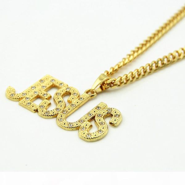 

new fashion womens mens jesus letter gold link chain pendant necklace hip hop jewelry wholesale, Silver