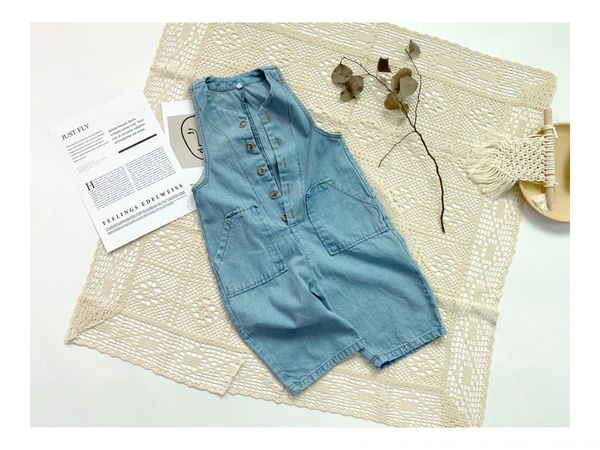 

summer 2020 children's korean loose nostalgic summer 2020 children's denim jumpsuit sleeveless denim jumpsuit, Blue