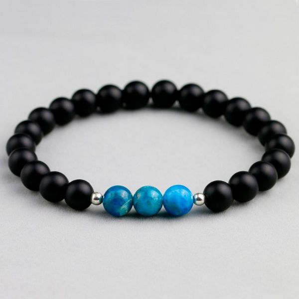 

natural blue apatite yoga jewelry healing white howlite stone medation mala bracelet gift 8mm black matte onyx beaded bracelets