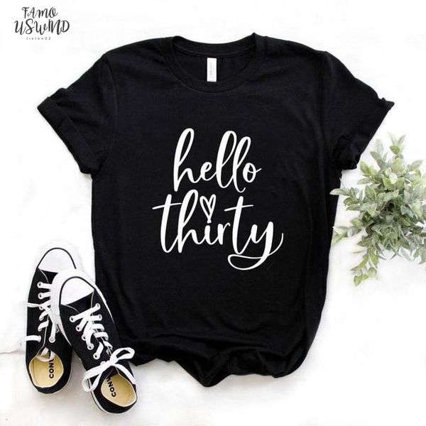 

hello thirty print women tshirts cotton casual t shirt for lady yong girl tee 6 color drop ship na 963, White