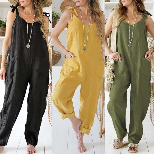 

suspender overalls 200 zanzea women's casual jumpsuits summer lace-up long playsuits female solid summer rompers plus size pants, Black;white