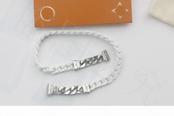 

europe america fashion new style men women hip-hop titanium steel engraved v initials pure white ceramic thick cuban chain links necklace v1, Silver