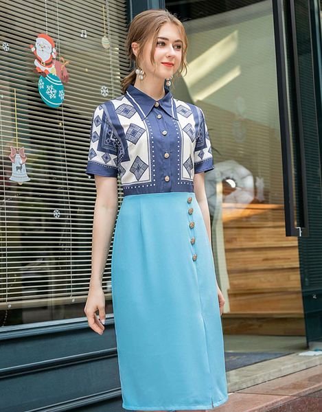 

chiffon dress summer dress 2020 new short-sleeved shirt collar stitching slim temperament bag skirt, Black;gray