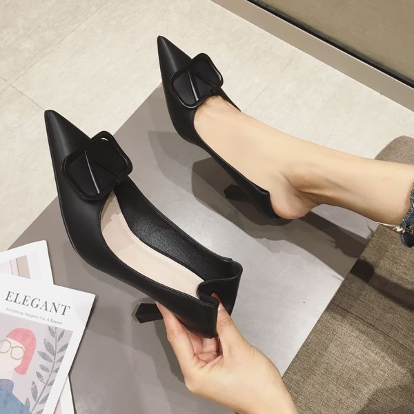 

2019-31 Korean Style Autumn and Winter Pointed Girls High Heels Stiletto Shallow Mouth Fashion All-match Single Shoes Rubber Sole