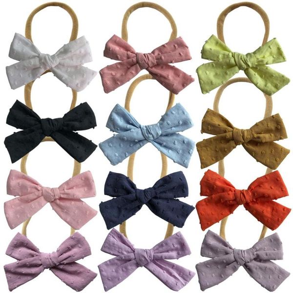 

baby headband bubble jacquard fabric bow hairband for girls polka dot cotton linen headbands kids infant nylon hair accessories, Slivery;white