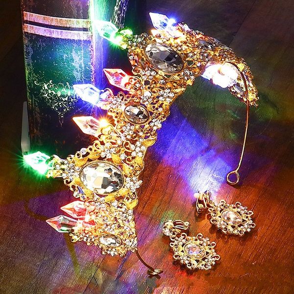 

luminous gold women brithday party wedding decorations lighting tiara bride flower queen crown hair jewelry y200727, White;golden