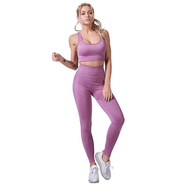 

designer women yoga sets fitness clothing sportswear woman gym leggings push up sports suits two piece set 2-pcs bra long pants runner wear, Gray