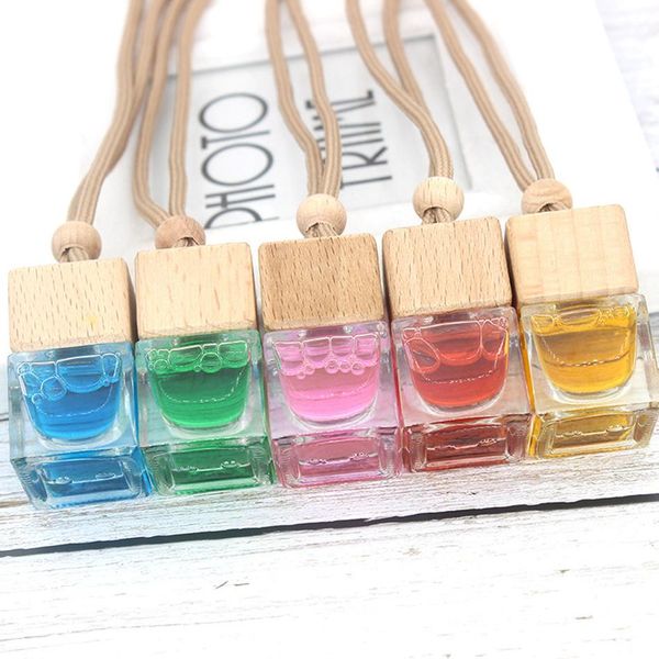 

cube car perfume bottle hanging rearview ornament air freshener for essential oils diffuser fragrance empty glass bottle pendant ljja3576-2
