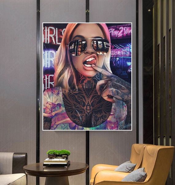 

tattoo girl canvas art painting modern arts pop wall bed room decor