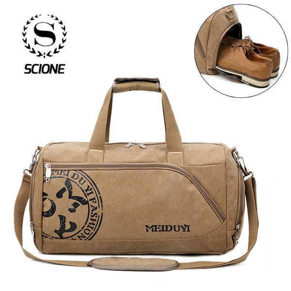 

scione vintage sports travel bags men canvas luggage hand crossbody bag large casual durable printing shoulder shoe pack storage cx200718