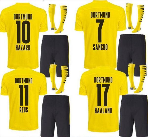 

kit 20 21 dortmund soccer jersey #10 hazard reus borussia meunier 20 21 haaland brandt sancho gotze reyna men kids sets football shirt, Black;yellow