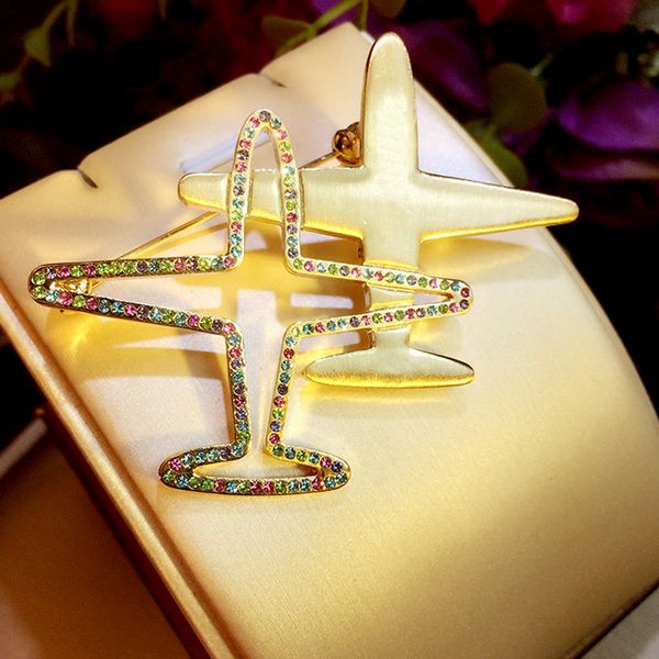 Hediye Parti için Yapay elmas Uçak Broş Kadınlar Kristal Aircraft Broş Suit Yaka Pin Moda Takı Aksesuarları Bling Bling