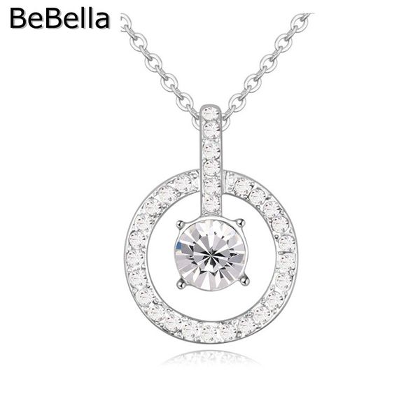 

bebella 5 colors trendy pendant round crystal necklaces made with czech crystal for women gift, Silver