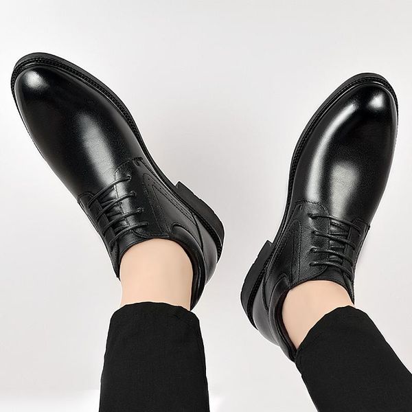 

men's dress shoes 100% genuine leather classic black shoe man elegant business office & wedding formal shoes for men big size